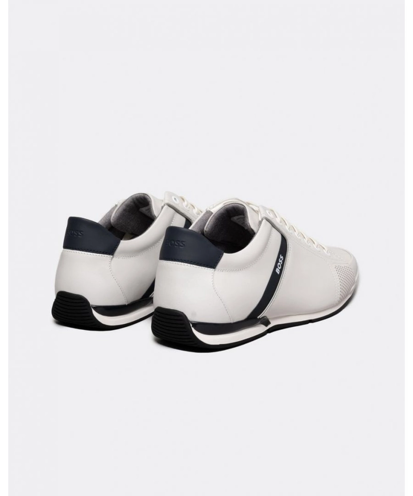 Hugo Boss Saturn Mens Low Profile Leather Trainers With Odour-Control Lining NOS - White - Size UK 12